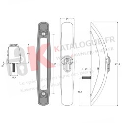 Poignée k exterieure à clef Kawneer