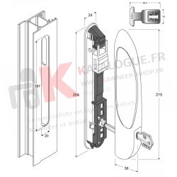 Poignée k de tirage à clef sans cylindrer Kawneer