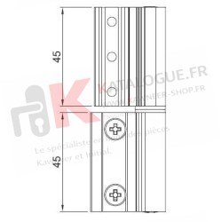 Paumelle simple standard Kassiopee et porte Kalory (sans découpe de joint) Kawneer