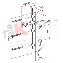 Serrure de portillon en retrait blanc pour cadre de 30 GJ 791301 308070