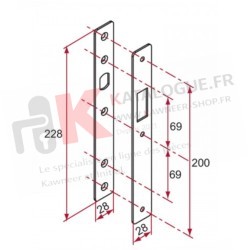 1 têtière plate inox 304 - 1 gâche plate inox 304 - Vis de fixation non fournies