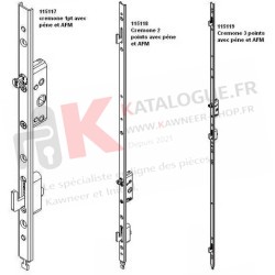Cremone 1 point avec pene Kawneer