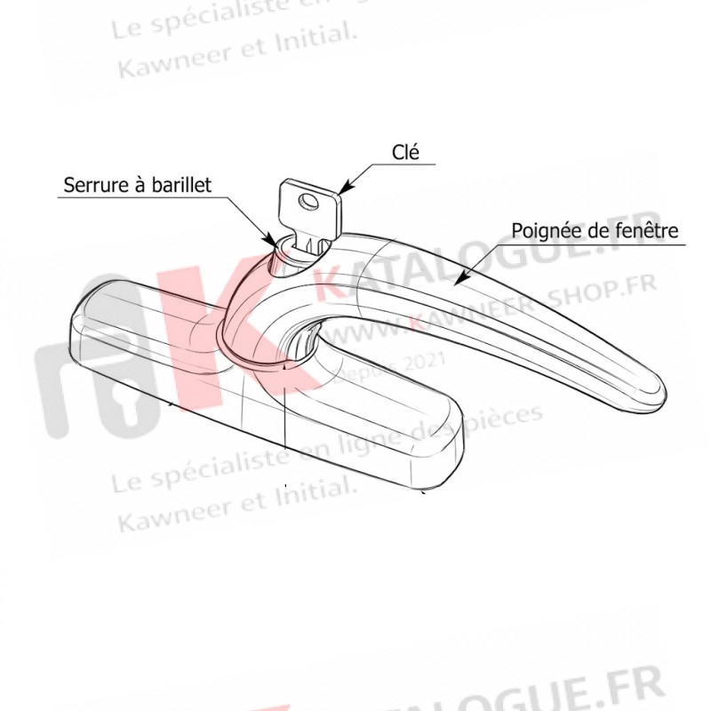 Crémone NEFER à Clé à une Fourche. entraineur arrondi Kawneer