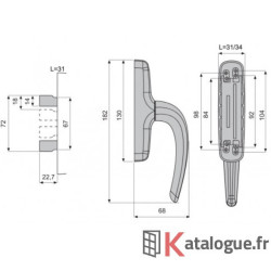 Crémone NEFER MIDI à deux fourches . forme entraineur carré.