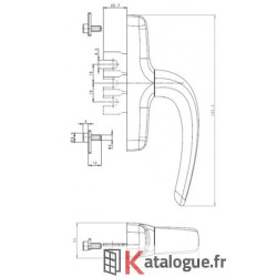 Crémones NEFER MIDI à une Fourche. forme entraineur carré.
