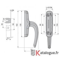 Crémones NEFER MIDI à une Fourche. forme entraineur carré.